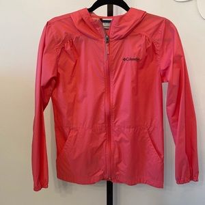 Columbia Jacket Girls Kids Pink Hooded Windbreaker Coat Zip Hike Rain Size Large
